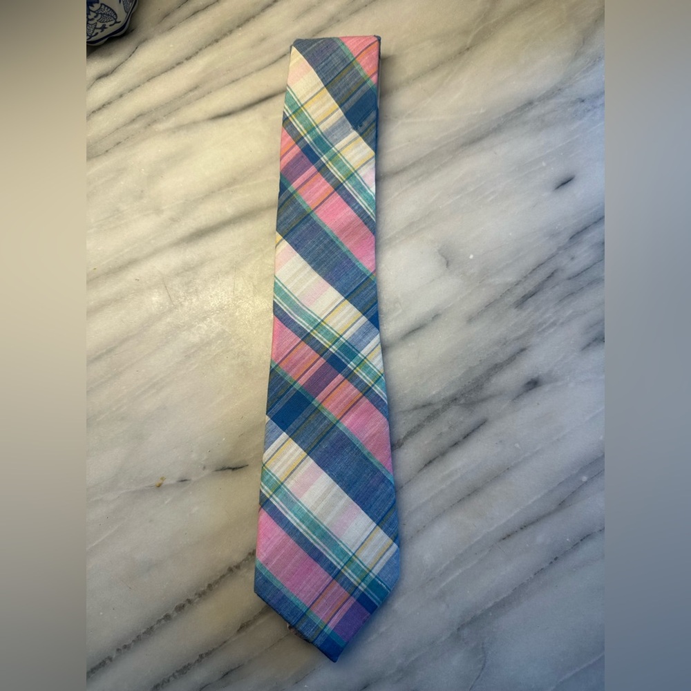 LANDS’ END Madras Plaid Men's Tie Preppy, Easter, Graduation, 80’s, Made in USA